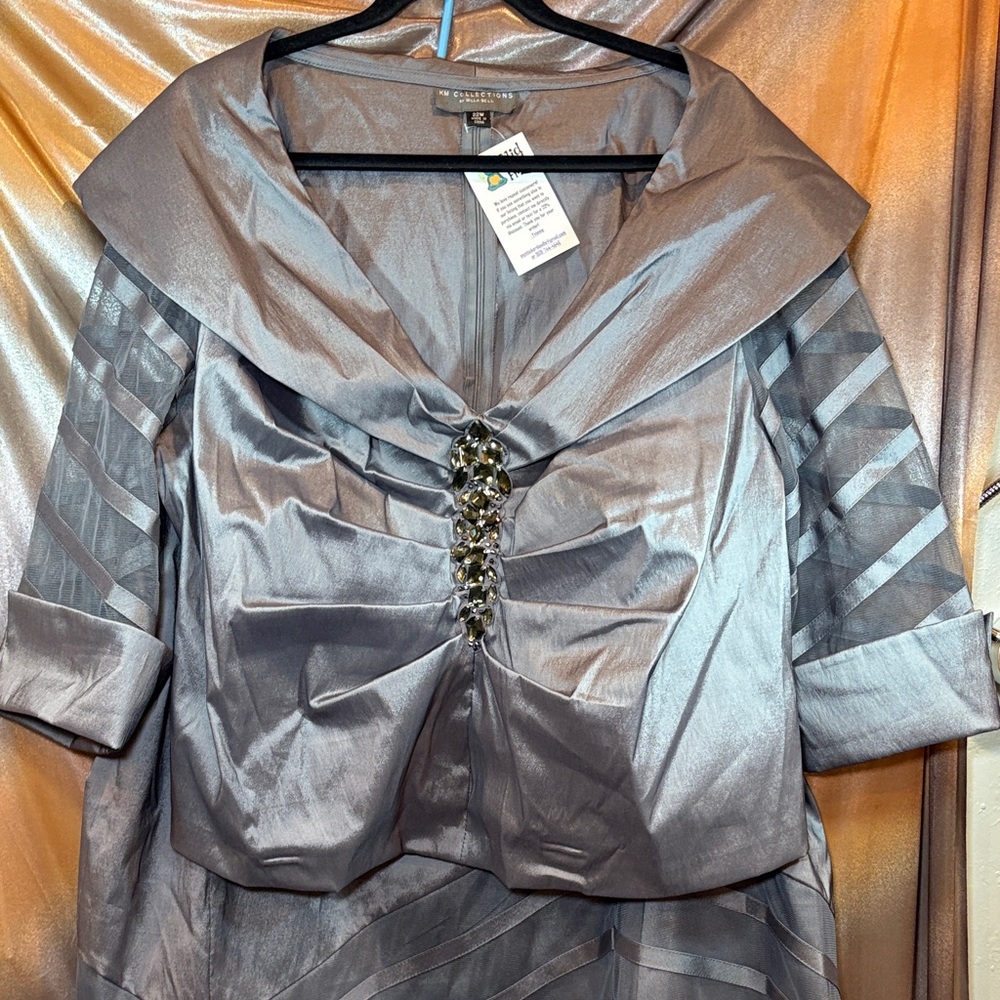 Km collections Milla Bell size 22 Chic Silver Skirt suit maxi Striped Design 209